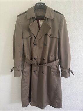 LONDON TOWNE MEN TRENCH COAT RAIN WATERPROOF TAN ZIP OUT LINING LONG BELTED WARM